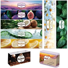 PH Pandahall 90pcs ملفات صابون واقعية 9 أنماط مشهد لافندر الصابون ملصقات الليمون القهوة جوز الهند الصابون عبوة الورق الحرف اليدوية لارتداد الصابون الصابون باركس حمام الغلاف 8.3x1.97inch