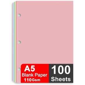 A5 Filler Paper ، 3 Hole Notebook Relgls for 3 Ring Binder ، 110 GSM 5-Color Leaf Leaf Planner Delnner ، فارغة ، لون ، 100 ورقة/200 صفحة ، 5.7 × 8.3 بوصة