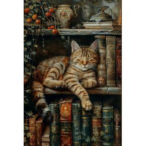 Tiwabb Books and Cats Paint by Numbers Kit for Adults Beginner, Easy Adult Paint by Number Kits on Canvas DIY Painting for Beginners Art by Numbers for Gifts Home Wall Decor 16x20 Inch