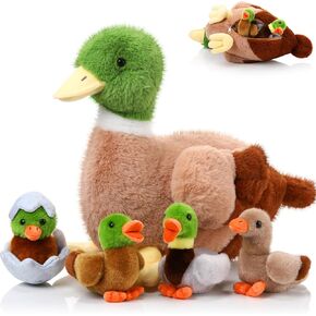 Zomiboo 5 PCS Easter Duck Plush Set - Mama & 4 Baby Ducklings with zipper acours ، وحيوانات محشوة ناعمة للأطفال ، وهدايا عيد الفصح ولعب الأسرة (بطة صفراء)
