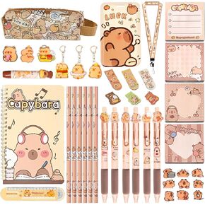 مجموعة القرطاسية Capybara ، اللوازم المدرسية Capybara Capybara ، هدايا عيد ميلاد Kawaii ، تشمل أقلام الهلام ، قلم رصاص ، ممحاة ، دفتر A5 ، الملصقات ، حامل شارة الهوية ، الحاكم ، لمستلزمات المكتب المدرسية