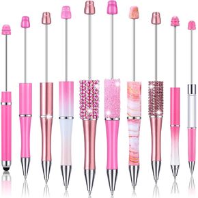 10 PCS Pink Beadable Pen bulk Diamond Diamond Rhinestone Ballpoint 2 in 1 Stylus Bead DIY أنبوب فارغ عائم قلم بلاستيك حبر أسود صنع هدية لمكتب مدرسة عيد الميلاد للطالبة