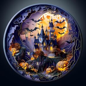 Wooden Halloween Castle Puzzle للبالغين - 100 قطعة ، مسطحة مع تأثير بصري ثلاثي الأبعاد عند الانتهاء - هدية فريدة لمحبي الألغاز (S -8.5 * 8.5in)