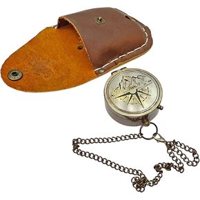 Antique Brass Compass with Detachable Chain & Carrying Case – Vintage Nautical Navigation Tool for Outdoor Hiking, Survival, and Travel – Gift for Collectors and Adventurers
