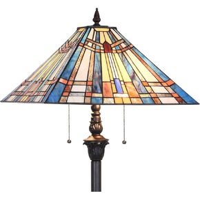 Tiffany Floor Lamp,Stained Glass Lamp Shade,Vintage Antique Style Standing Double Light for Living Room & Bedroom