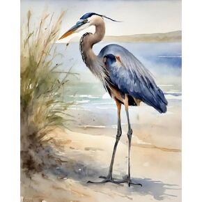 XTXGERL DIY Filling Oil Canvas Paint by Number Kit Great Blue Heron Seaside Scenery with Brushes and Acrylic Pigment DIY Canvas Painting for Adults Beginner 16x20in