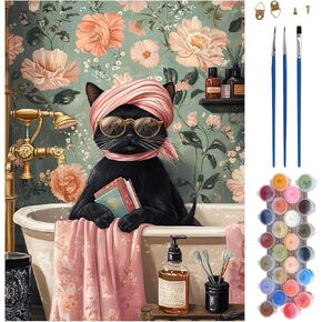 MEIYUDA Cat Paint by Numbers Kit, Black Cat Paint by Numbers for Adults, DIY Vintage Abstract Acrylic Oil Painting by Number on Canvas Without Frame for Home Wall Decor 12x16in
