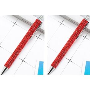 2PCS Red Rhinestone Bling Metal Point Pens Pressery Press Pen Black Ink Gift Pens for Women Girls Coworker Cowery Novelty Cool Signature Pen Supplies and Correction Supplies