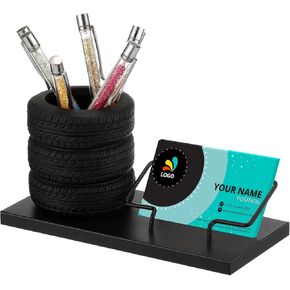 Sherr Tyre Shape Stationery Set Car Sales Gift Home Mift Fored Pen Pen For Desk Business Card Holder Automotive Desk Organizer لمحبي السيارات الميكانيكا
