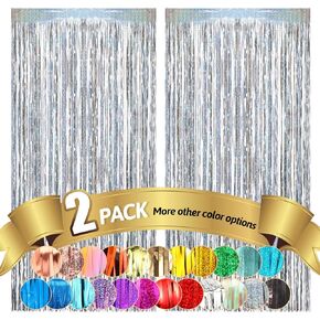 Rainbow Metallic Tinsel Foil Fringe Curtains Backdrop 2Pack 3.3x8.3Ft Party Streamers for Birthday Party Decorations Halloween Christmas Decors Foil Curtain Backdrop for Bachelorette Bridal Party