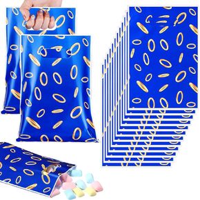 CLYSEE 50 PCS فيديو لعبة الحفلات حقائب الأزرق مع خاتم الذهب طباعة الأكياس Goodie لعبة فيديو حلوى تعامل الأكياس البلاستيكية لزخارف حفلة Gamer حفلة عيد ميلاد تفضل هدايا الوجبات الخفيفة
