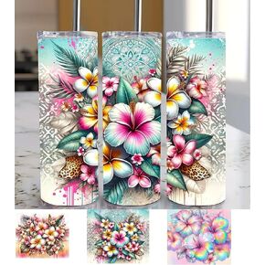 3pcs Summer Rainbow Hibiscus Flower UV DTF Transfer Waterproof Sticker for Glass Cups Furniture Craft DIY Crafts，Rub on Transfer Stickers for DIY Water Bottle Laptop Decal Wood Car
