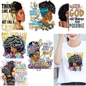 6 Sheets Black Girl Iron On Patches Black Women Heat Transfer Stickers Afro Girl Iron on Stickers Decals Iron on Applique for DIY Clothing T-Shirt，Iron on Decals for t Shirts，Iron on Decals