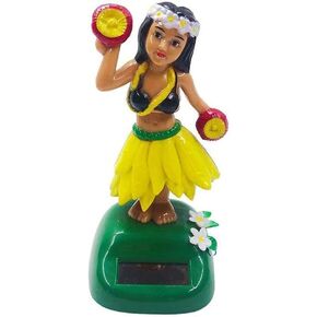 Yellow Solar Powered Hula Girl Dancing Figures Decoration Swinging Hawaiian Girl Doll Car Dashboard Ornaments for Car Interior Home Party Decor Solar and Wind Power