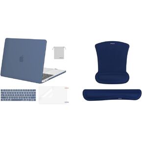 MOSISO Wrist Rest Support for Mouse Pad & Keyboard Set&Compatible with MacBook Pro 13 inch Case M2 2023-2016 M1, Plastic Hard Shell&Keyboard Cover&Screen Protector&Storage Bag, Steel Blue&Navy Blue