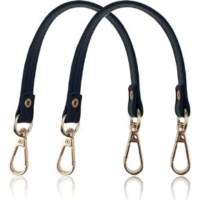 2PCS Black Bag Straps with Swivel Clasps Purse Leather Handles Replacement for Handbag/Shoulder Bag 11 Inch Long (Gold Clasp)
