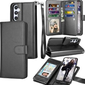 Tekcoo Wallet Case for Samsung Galaxy A35 5G / A55 5G / SM-A356 A556, PU Leather ID Cash Credit Card Slots Holder Carrying Pouch Folio Flip Cover [Detachable Magnetic Hard Cases] Lanyard - Marble