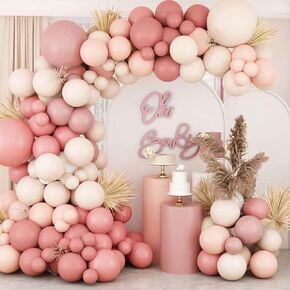 Retro Blush Pink Pink Baloon Arch Kit-Gusty Cream Peach White Sand Balloon Garland ، Boho Pastel Pink Baloons Decorations for Girl's Baby Shower ، حفلة عيد ميلاد للأطفال ، زفاف الزفاف 109pcs