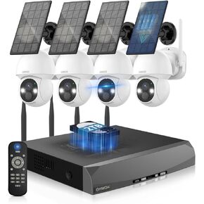 OHWOAI 《100% Solar Powered & Full 360° View》Outdoor Wireless PTZ Camera System, 4MP Solar Powered Battery Cameras,Home Video Surveillance