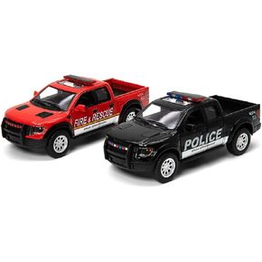 Kinsmart 🚨 2013 Ford F-150 SVT Raptor Supercrew Police & Fire Rescue Trucks Edition Setof2 1:46 Scale 5inch Die Cast Metal Model Toy Trucks
