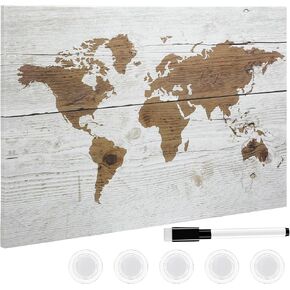 Lincia World Map Magnetic Board, 24 x 36 Inches Large Decorative Magnetic Board for Wall Frameless Dry Erase Board for Office Home School Supplies, Includes 5 Magnets and Marker