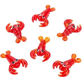 NBEADS 6Pcs Handmade Lampwork Crayfish Beads, Red Lobster Spacer Beads 3D Animal Loose Beads for Party Carnival Decoration Supplies Jewelry Making