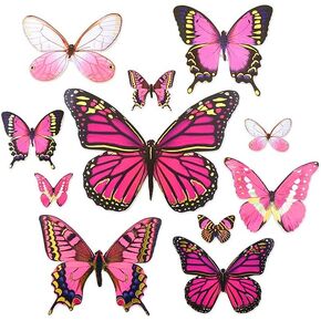 قصاصات واقعية لقطعة الفراشة الوردي مع لهجات رقائق - Nature Journal Scrapbook تزيين - 33 قطعة ملونة
