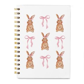SZERE Coquette Pink Bow Bunny Easter Preppy Notebook, Bow Notebook Journal Gifts for Teen Girl, Notebook Journal for Work Office School Student Teacher, Hardcover Spiral Notebook 5.5x8.3