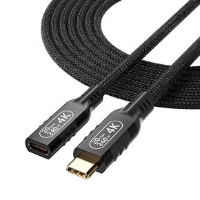 كابل امتداد USB C 16.5 قدم/5M ، USB C شحن طويل 100 واط PD كابل الشحن السريع ، USB C تمديد فيديو 4K كبل مراقبة ، USB C الذكور إلى USB C كابل أنثى ، 20 جيجابت في الثانية C.2 كابل التمديد.