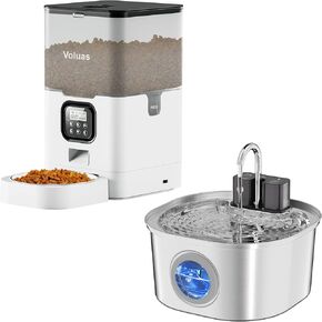 Voluas 6L مغذيات القط أوتوماتيكي + نافورة ماء الفولاذ المقاوم للصدأ الفولاذ المقاوم للصدأ