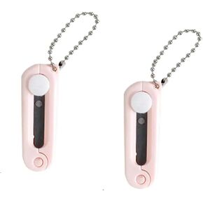 2Pcs Pink Folding Scissors Safe Portable Travel Scissors Foldable Telescopic Cutter Pocket Mini Scissor with Keychain for Cutting, Scrapbooking, Crafting, Sewing Craft Scissors Cutting Tools