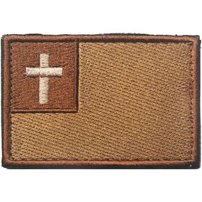 Christian Cross Patch Christian Flag Patch Embroidered Patches Tactical Morale Patch Hook and Loop(Brown)