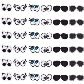 Fingerinspire 36 PCS 6 Style Iron On Eye Patches 2.4 ~ 3.2inch Cloth White Black Seicing Chopique Sticker Patch Plant Eye Eye Sunglasses Patches Patches for Clothing Repair justicets diy accsities