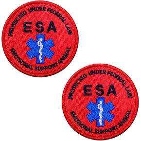 2 PCS الدعم العاطفي حيوان محمي بموجب القانون الفيدرالي ESA Patch Emblemed Assered Fortener Hook & Loop Tactical Patch for Quality and Barge Animal Tharness Red