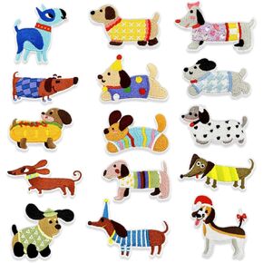 15PCS Colorful Dogs Iron on Patches, Funny Animals Embroidered Applique, Cut Dogs Iron on Sew on Decorative Emblem, Embroidery Patches for Clothes Jeans Jacket Hats Bags DIY Sewing Craft Decoration