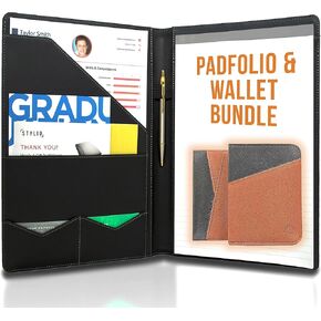STYLIO Sleek Padfolio Organizer (Black) and Classy Card Wallet (Brown) Bundle. Perfect for documents, Notepad, Business Cards, Credit Cards, ID Cards and Bills