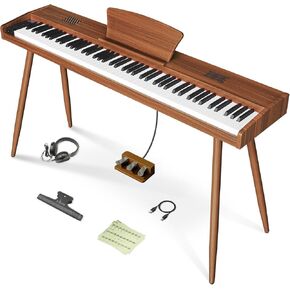 Longeye Digital Piano 88 Keys Wood Piano Keyboard Semi Weighted Electric Piano for Beginners and and Professionals with Triple Pedal, Headphone, Music Rest Support MIDI Connection MOOD Walnut