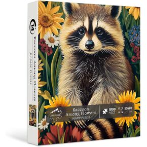 Pickforu Raccoon Buzzles للبالغين 1000 قطعة ، والحيوانات اللطيفة الألغاز بانورامز ، فريدة من نوعها ، فريدة من نوعها ، موضوع طبيعة عباد الشمس الرجعية مثل ديكور المنزل