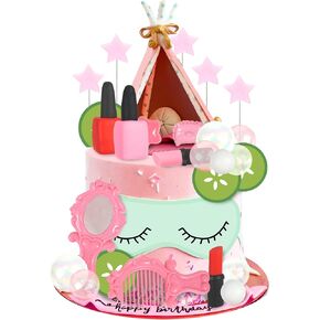 Spa Cake Toppers Toppers Sleepover Cake Topper Eyeshade Cucumber Slices Lipstick Princess Tent Cake Decorations for Pink Girl Birthday Party Spa SPA SPA