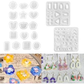 Resinworld Multi Piece Dangle Earrings Mould + 16pcs تنوع قوالب السيليكون القلادة الهندسية مع فتحة معلقة