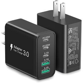 USB C Wall Charger Multiport, Costyle 2 Pack 50W Dual USB and Multi USB C Charging Block Brick QC+PD 3.0 Fast Type C Power Adapter Plug for iPhone 16 15 14 13 12 11 Pro Max Pad Galaxy Tablet