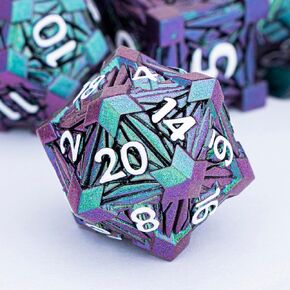 7pcs metal dnd dice مجموعة مع مربع ، حطام RPG Green Purple D و D Dice للاستخدام مع ألعاب D&D دور لعب لعبة Polyhedral Dice Set D20 D12 D10 D8 D6 D6
