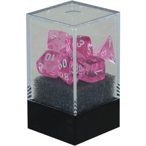 مجموعة زهر صغير وردي مع أرقام بيضاء 10 مم (3/8in) مجموعة من 7 Chessex