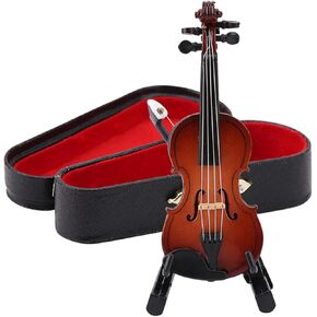 Miniature Violin Toy, Tiny Violin Model for Joke Mini Simulation Violins Musical Instrument Model with Support and Case, for Houses Offices Desk Display Decoration Gifts Ornaments