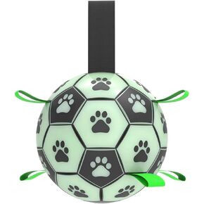 توهج في لعبة Dark Dog - Light Up Soccer Dog Dog ، لعبة PET التفاعلية لأي حجم - الاستخدام الداخلي والخارجي ، والأشرطة لسهولة الاستيلاء (6 بوصات)
