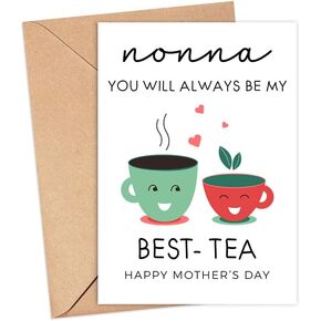 Cute And Funny Best-Tea Card For Nonna - Mother's Day Card - Happy Mothers Day Card - Mothers Day Card With Illustration - Card For Mum Day - Card For Nonna