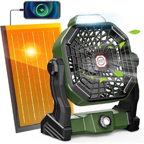 20000mAh Solar Camping Fan, 10W Solar Powered Fan & Led Lantern, Rechargeable Fan with Solar Panel, Battery Operated Powered Fan, Outdoor Tent Fan for Camping Essentials Accessories (Orange)