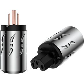 Viborg HiFi Power Plug, VM502R+VF502R, Rhodium-Plated Pure Copper Non-Magnetic, AC Mains Plug, Audio Power Plug, Aluminum, Hi-End US Power Plug+IEC C15 Power Connector for DIY Audiophile Power Cord