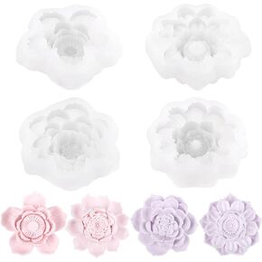 Framendino ، 4 Pack Lotus Flower Candle Fondant Plaster Epoxy Resin Silicone Mould for DIY Home Decoration