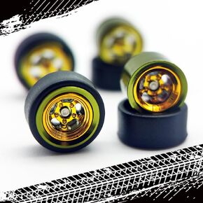 1/64 Wheels for Model Cars with Rubber Tires Metal Rims Electroplating Yellow Spoke with Various Electroplated Metal Colored Rim Refitting Parts for Real Riders Diecast Cars Model Cars(FG00023